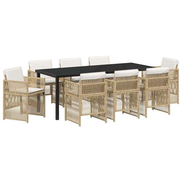 vidaXL Ensemble de salle &agrave; manger pour jardin 9 pcs Beige
