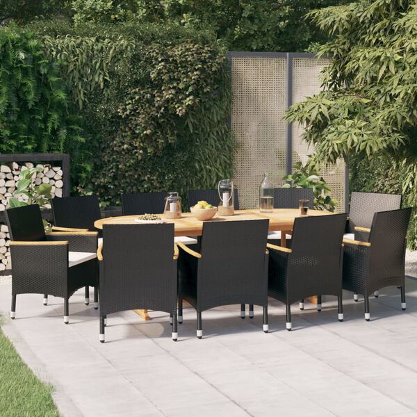 vidaXL Ensemble &agrave; manger de jardin 11 pcs avec coussins Noir