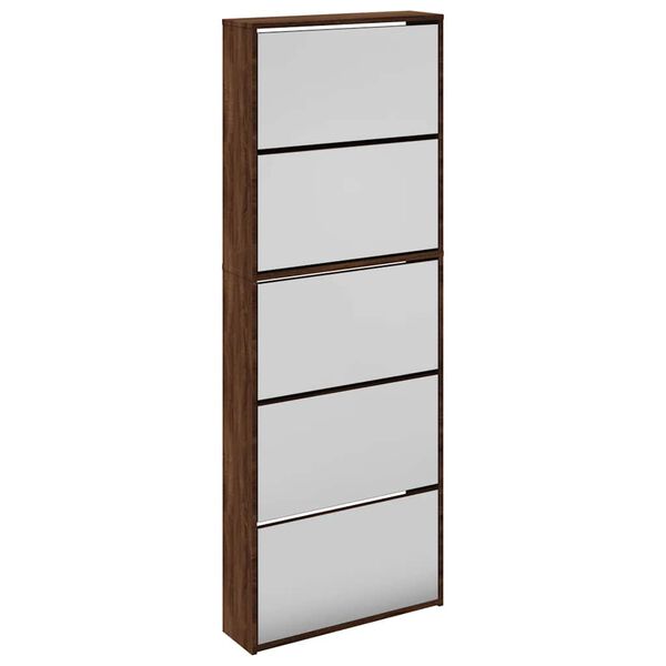 vidaXL Armoire &agrave; chaussures miroir 5niveaux Ch&ecirc;ne marron 63x17x169,5cm