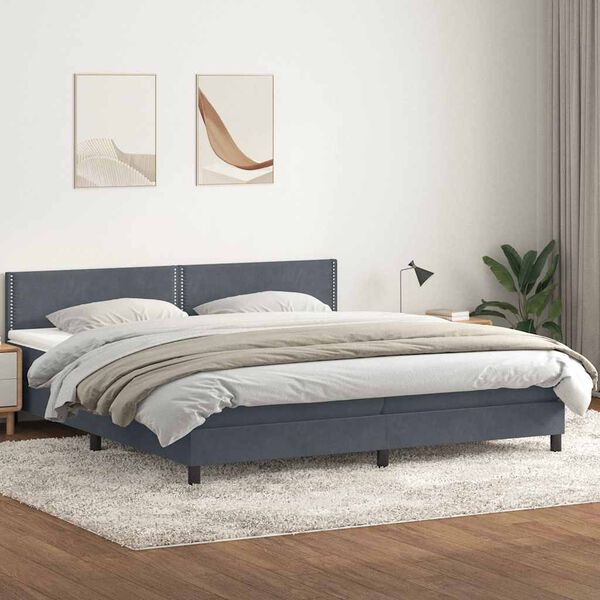 vidaXL Sommier &agrave; lattes de lit et matelas gris fonc&eacute; 180x210cm velours