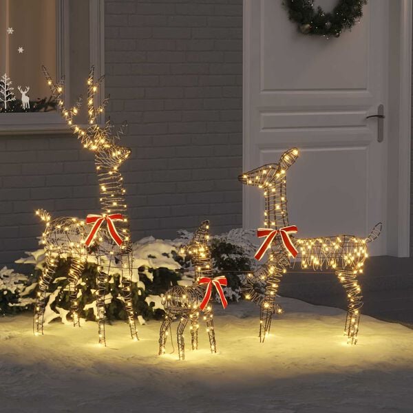 vidaXL Famille Renne 3 pcs Blanc chaud 67 x 26 x 127 cm Rotin