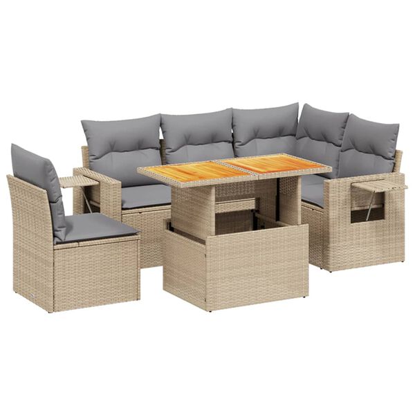vidaXL Salon de jardin avec coussins 6 pcs beige r&eacute;sine tress&eacute;e