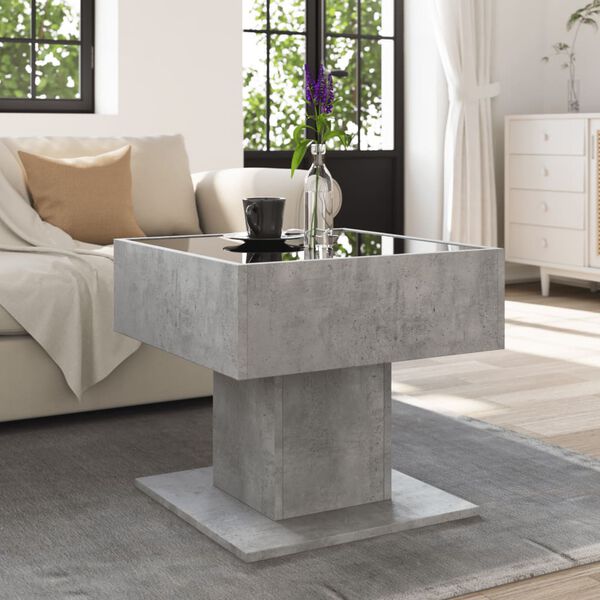 vidaXL Table basse avec LED gris béton 50x50x45 cm bois d'ingénierie