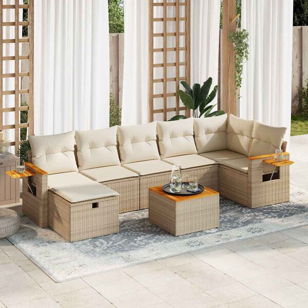 vidaXL Salon de jardin avec coussins 7 pcs beige r&eacute;sine tress&eacute;e