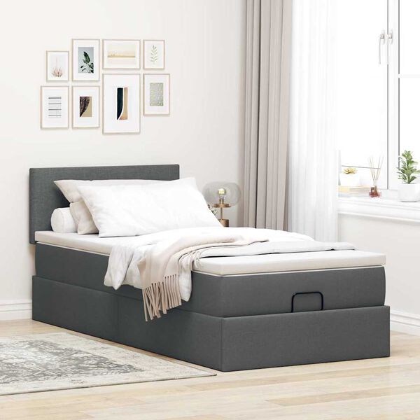 vidaXL Lit ottoman avec matelas et LED Gris fonc&eacute; 80x200cm tissu
