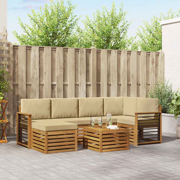 vidaXL Ensemble de canap&eacute; d'angle avec coussin 7 pcs Naturel et Beige