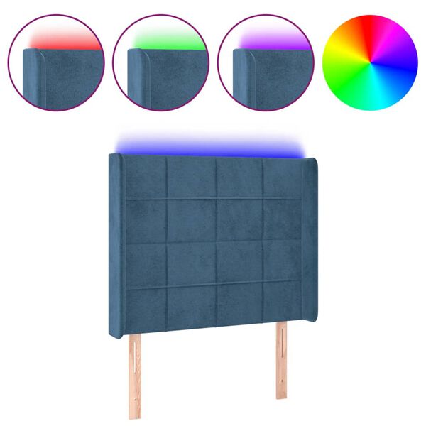 vidaXL T&ecirc;te de lit &agrave; LED Bleu fonc&eacute; 103x16x118/128 cm Velours
