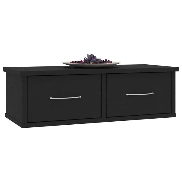 vidaXL Étagère murale avec tiroirs noir 60x26x18,5cm Bois d'ingénierie