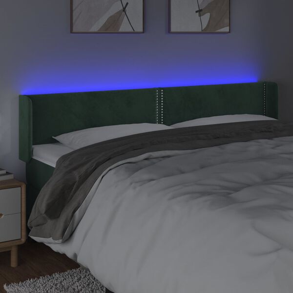 vidaXL T&ecirc;te de lit &agrave; LED Vert fonc&eacute; 203x16x78/88 cm Velours