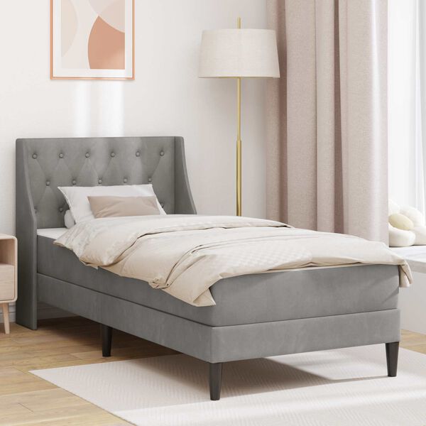 vidaXL Cadre de lit avec matelas Gris clair 90 x 190 cm Velours