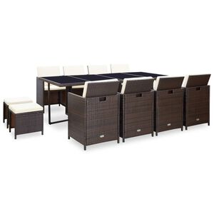 vidaXL Ensemble à manger d'extérieur et coussins 13 pcs Résine tressée