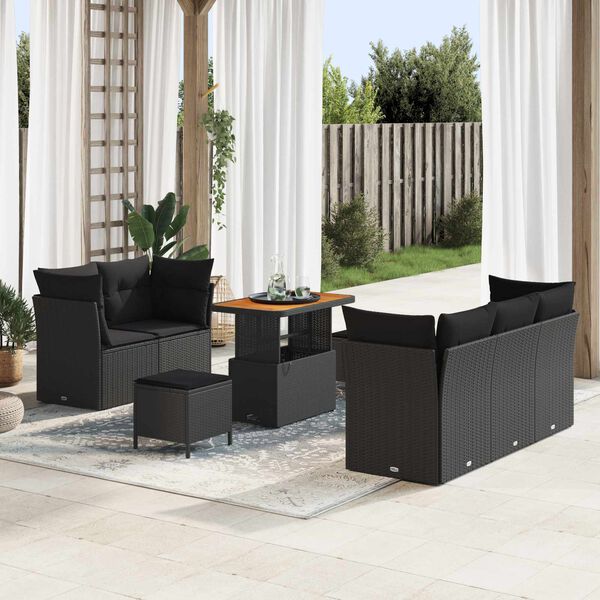 vidaXL Ensemble de canap&eacute; de jardin avec coussin 8 pcs Noir polyrotin