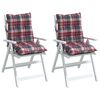 vidaXL Coussins de chaise à dossier bas lot de 2 motif carreaux rouge