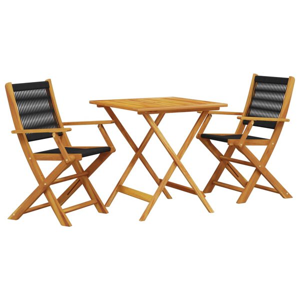 vidaXL Ensemble de bistro 3 pcs noir polypropyl&egrave;ne et bois massif