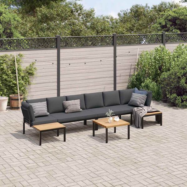 vidaXL Salon de jardin 5 pcs avec coussins noir aluminium