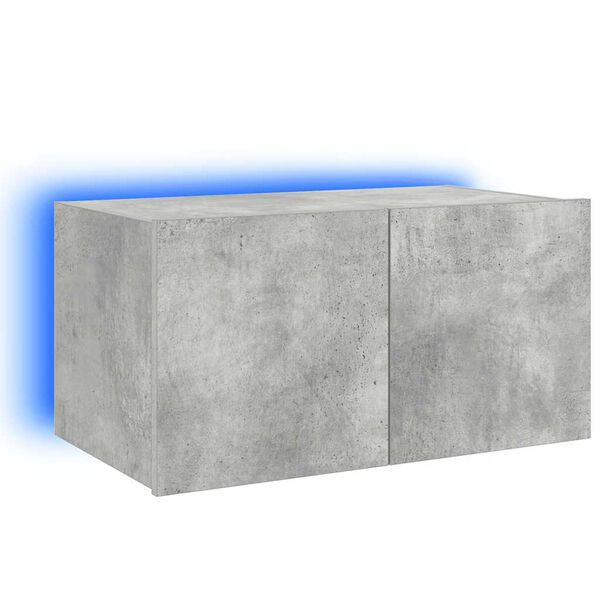 vidaXL Meuble TV mural avec lumi&egrave;res LED gris b&eacute;ton 60x35x31 cm