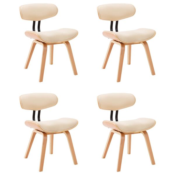 vidaXL Chaises &agrave; manger lot de 4 cr&egrave;me bois courb&eacute; et similicuir