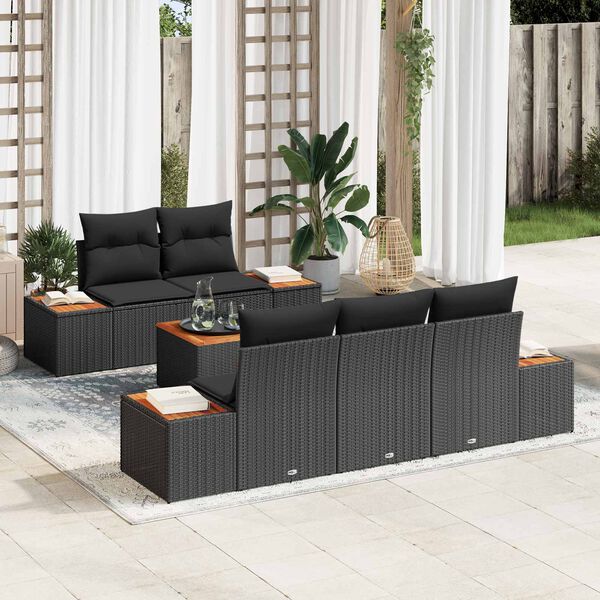 vidaXL Ensemble de canap&eacute; de jardin avec coussin 6 pcs Noir Poly rotin