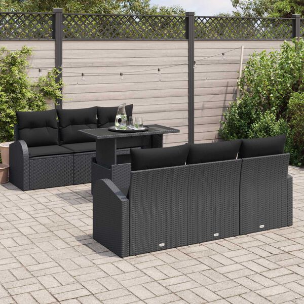vidaXL Ensemble de canap&eacute; de jardin 7 pcs Noir Poly Rattan