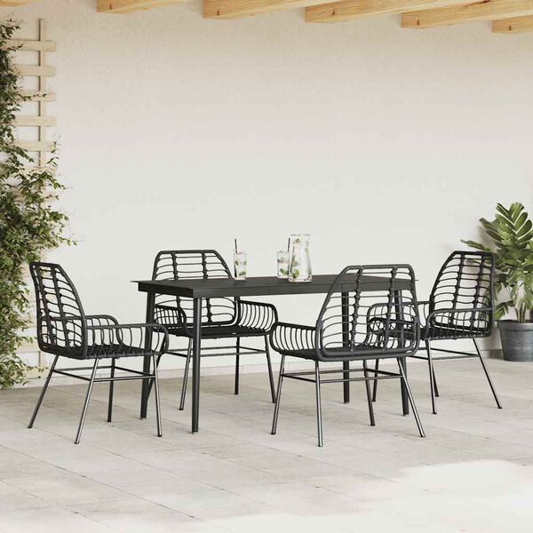 vidaXL Ensemble &agrave; manger de jardin 5 pcs noir r&eacute;sine tress&eacute;e verre