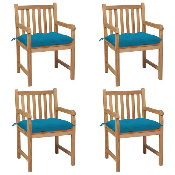 vidaXL Chaises de jardin lot de 4 avec coussins bleu clair Teck solide