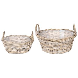 vidaXL Panier &agrave; plantes GENDT 2 pi&egrave;ces Gris naturel Rattan Kubu