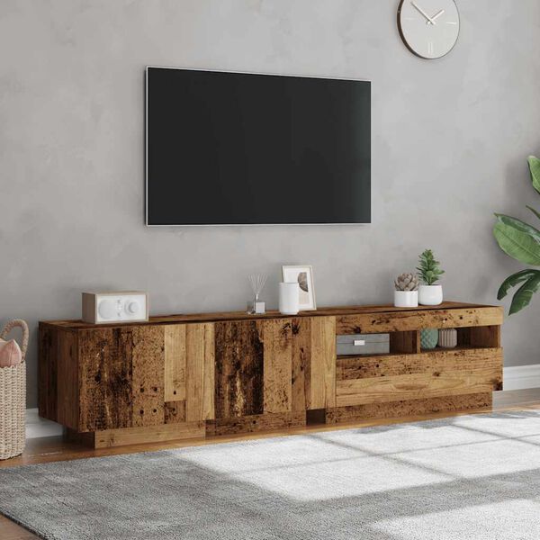 vidaXL Meuble TV avec lumi&egrave;res LED vieux bois bois d'ing&eacute;nierie