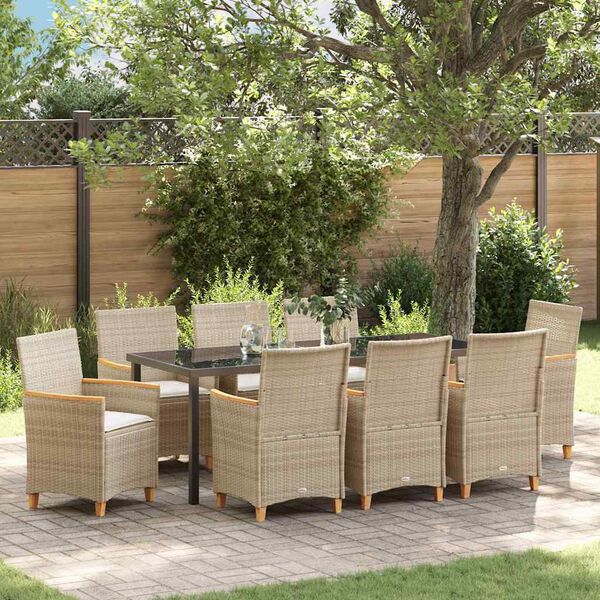 vidaXL Ensemble de salle &agrave; manger pour jardin 9 pcs Beige polyrotin