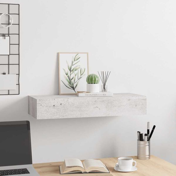 vidaXL Étagère à tiroir murale Gris béton 60x23,5x10 cm MDF