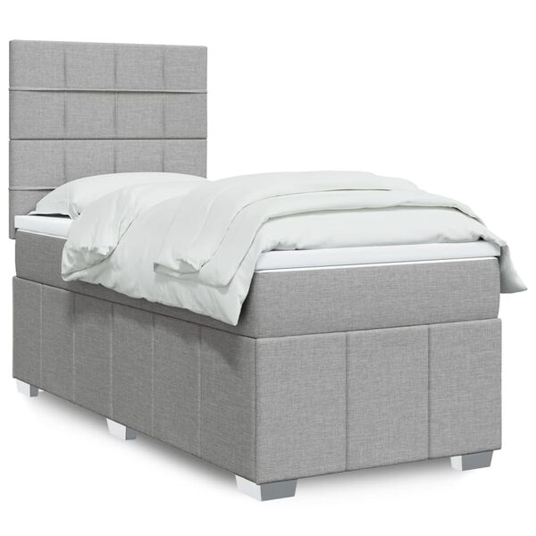 vidaXL Sommier &agrave; lattes de lit et matelas Gris clair 90x190 cm Tissu