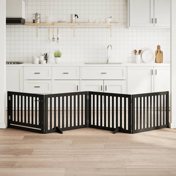 vidaXL Barri&egrave;re pour chiens et porte 4 panneaux noir bois de peuplier