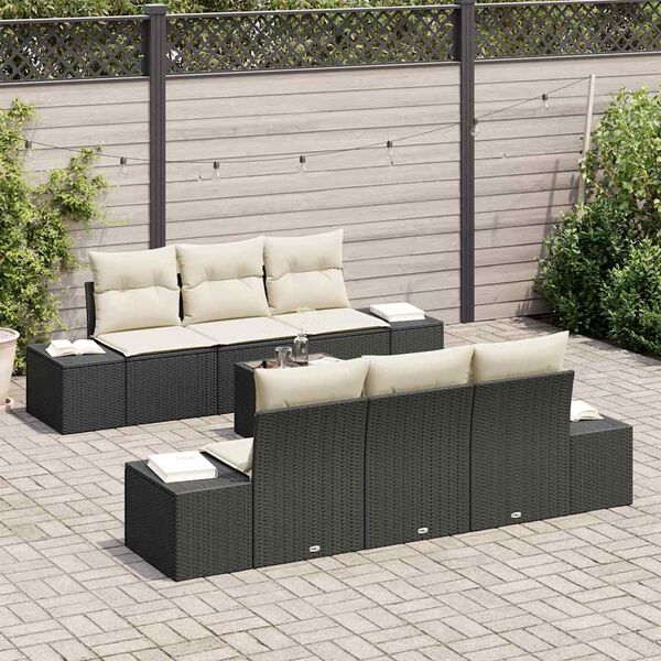 vidaXL Ensemble de canapé de jardin avec coussin 7 pcs Noir polyrotin