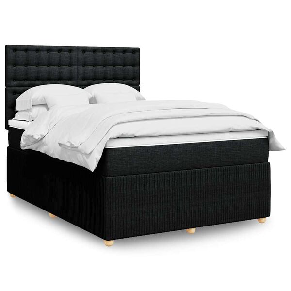 vidaXL Sommier &agrave; lattes de lit avec matelas Noir 140x200 cm Tissu