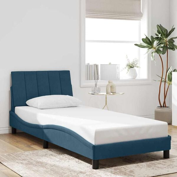 vidaXL Cadre de lit avec LED sans matelas Hanko bleu 90x200 cm velours