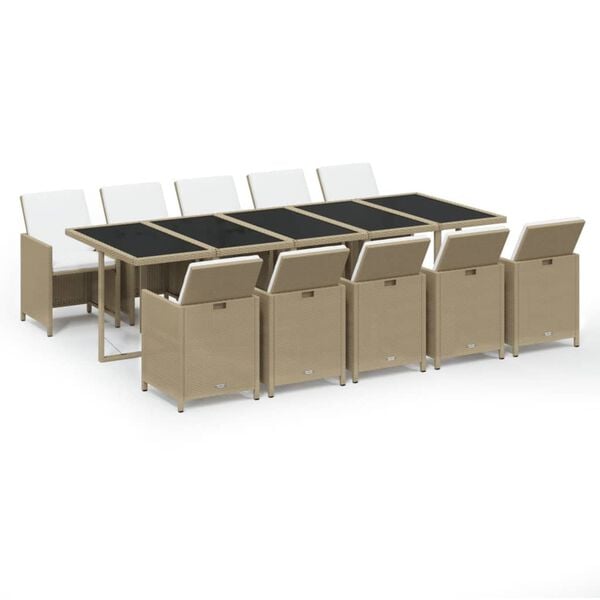 vidaXL Ensemble &agrave; manger de jardin coussins 11pcs R&eacute;sine tress&eacute;e Beige