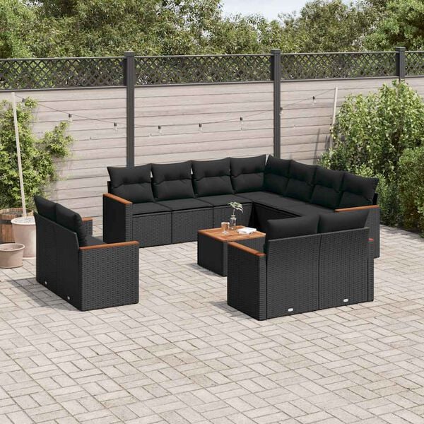 vidaXL Salon de jardin 12 pcs avec coussins noir r&eacute;sine tress&eacute;e