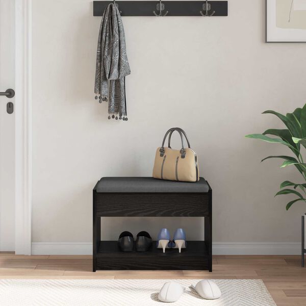 vidaXL Banc d'entr&eacute;e avec coussin Ch&ecirc;ne Noir 63 x 38 x 45 cm