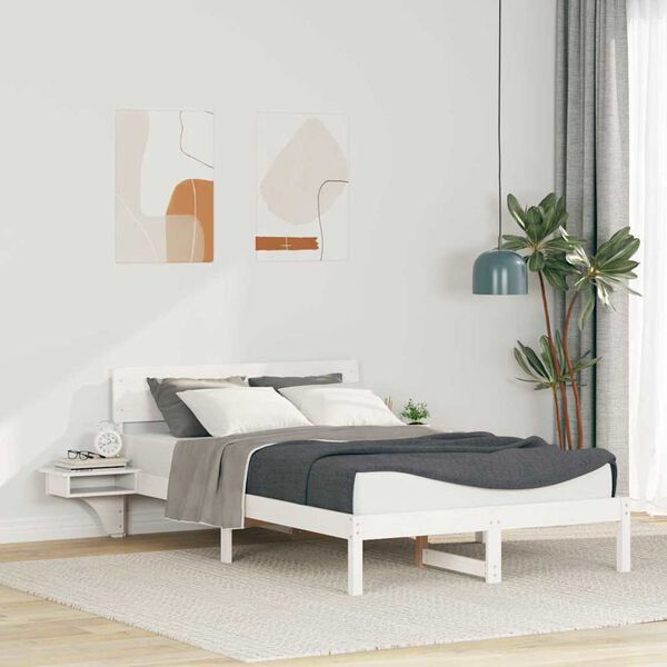 vidaXL Cadre de lit avec tête de lit Blanc 135 x 190 cm Pin massif