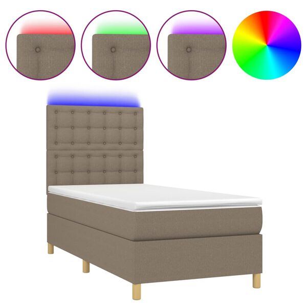 vidaXL Sommier &agrave; lattes de lit et matelas et LED Taupe 100x200cm Tissu