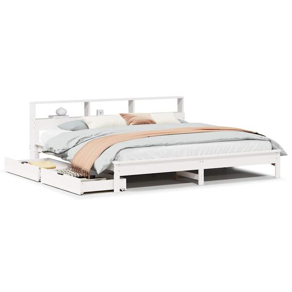 vidaXL Lit biblioth&egrave;que sans matelas blanc 200x200 cm bois pin massif