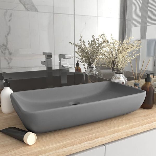 vidaXL Lavabo de luxe rectangulaire Gris clair mat 71x38 cm C&eacute;ramique