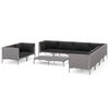 vidaXL Salon de jardin 10 pcs avec coussins R&eacute;sine tress&eacute;e Gris fonc&eacute;