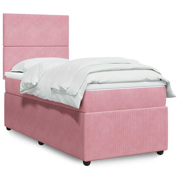 vidaXL Sommier &agrave; lattes de lit avec matelas Rose 100x200 cm Velours