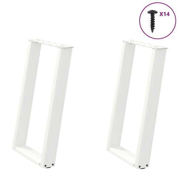 vidaXL Pieds de table &agrave; manger en U, 2 pi&egrave;ces, blanc, 50 x (72-73) cm, acier