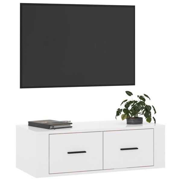 vidaXL Meuble TV suspendu Blanc brillant 80x36x25 cm Bois d'ingénierie