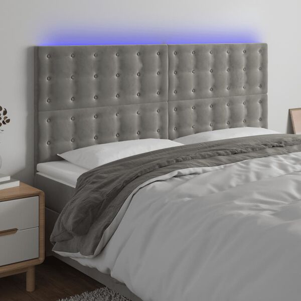vidaXL T&ecirc;te de lit &agrave; LED Gris clair 180x5x118/128 cm Velours