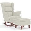 vidaXL Fauteuil &agrave; bascule &agrave; oreilles en velours cr&egrave;me bois massif