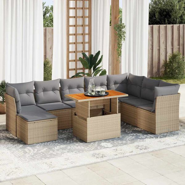 vidaXL Salon de jardin avec coussins 9 pcs beige r&eacute;sine tress&eacute;e