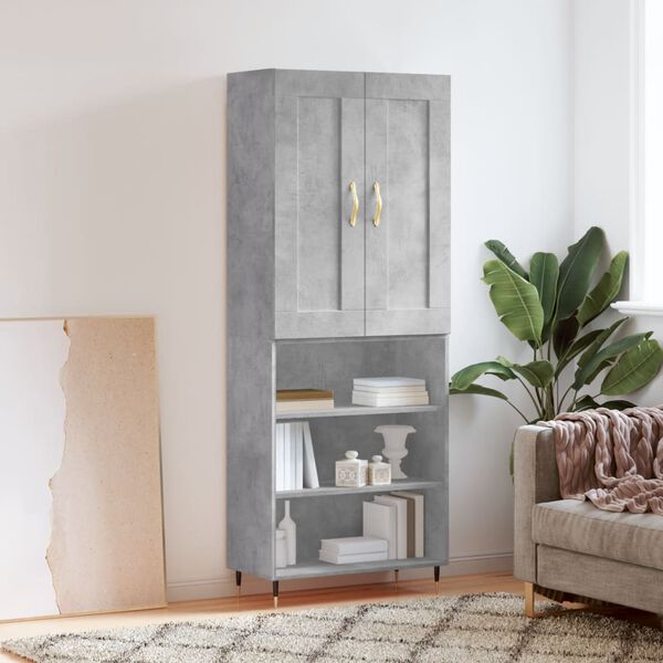 vidaXL Buffet haut Gris b&eacute;ton 69,5x34x180 cm Bois d'ing&eacute;nierie