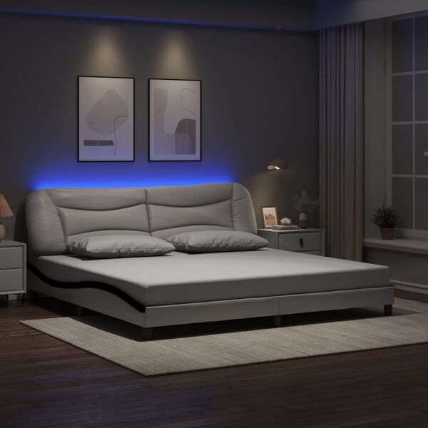 vidaXL Cadre de lit avec LED sans matelas Hvar blanc et noir 200x200 cm